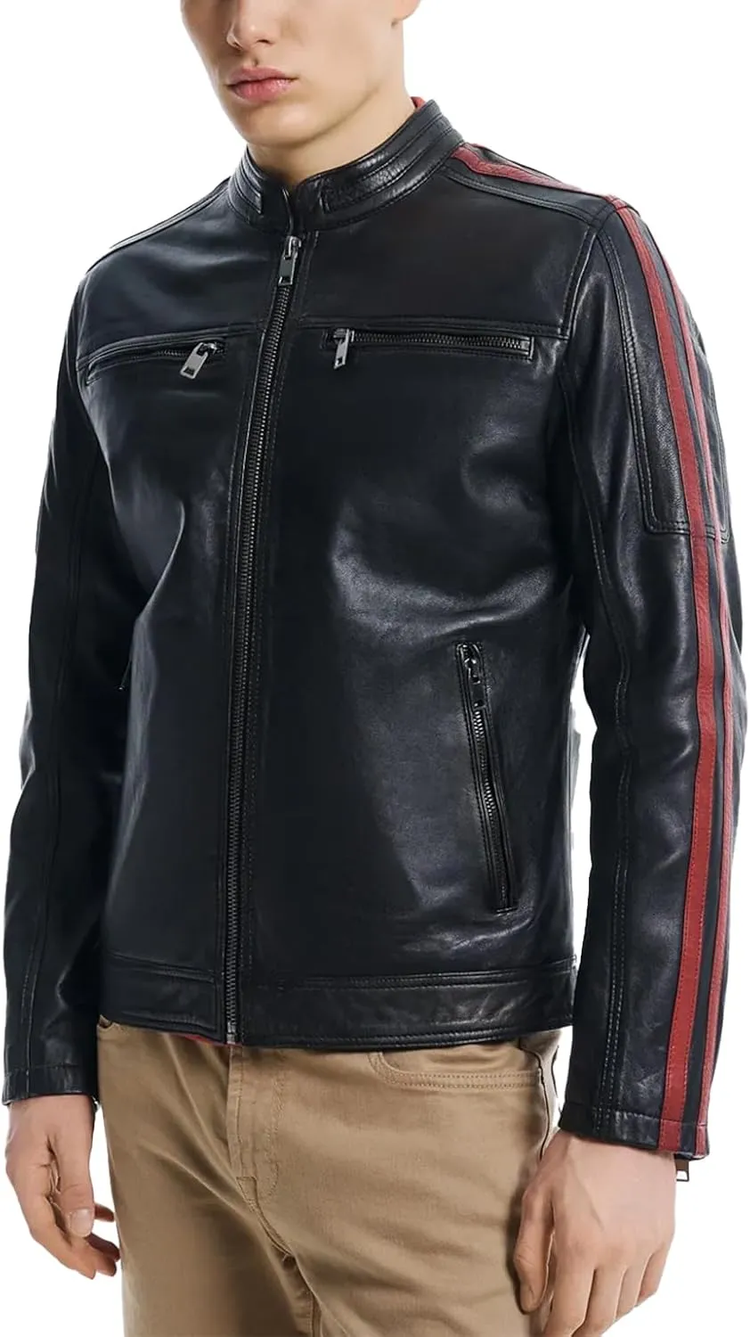 Men's Premium Cafe Racer Motorcycle Genuine Leather Retro Style Biker Jacket - Leather Jackets for Men