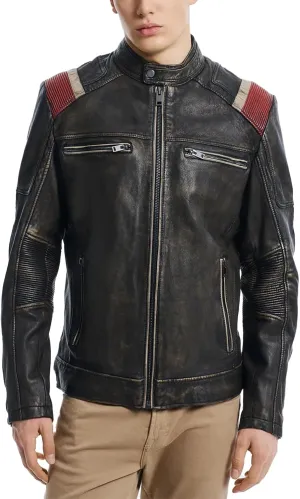 Men's Premium Cafe Racer Motorcycle Genuine Leather Retro Style Biker Jacket - Leather Jackets for Men