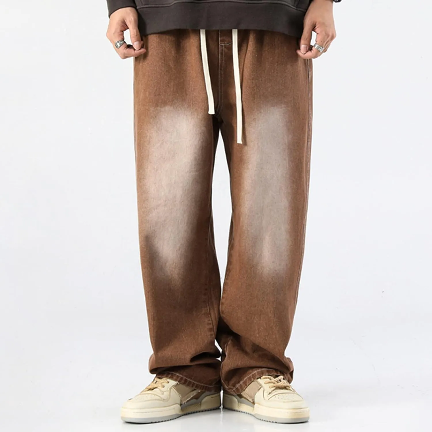 Men's Regular Fit All Retro Old Men and Women Straight Korean Version Boys Casual Trousers Denim Pants Man Jeans