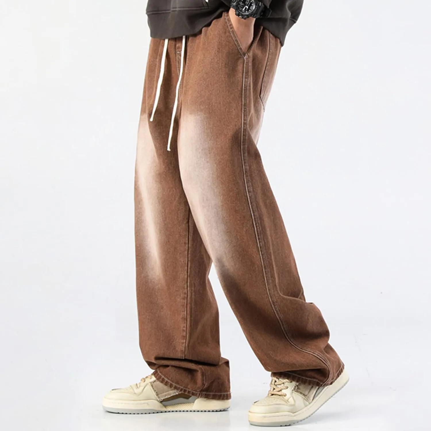 Men's Regular Fit All Retro Old Men and Women Straight Korean Version Boys Casual Trousers Denim Pants Man Jeans