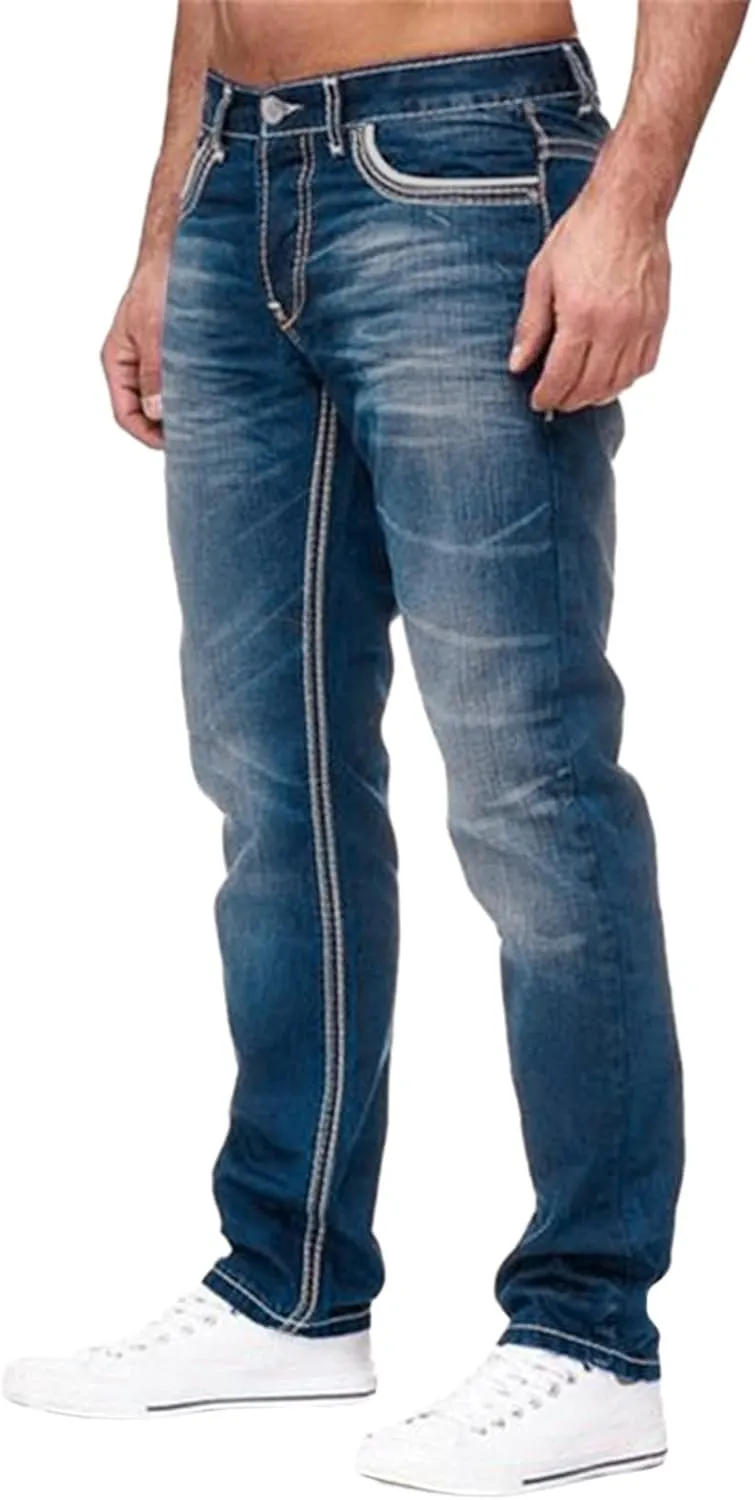 Men's Regular Fit All Retro Old Men and Women Straight Korean Version Boys Casual Trousers Denim Pants Man Jeans