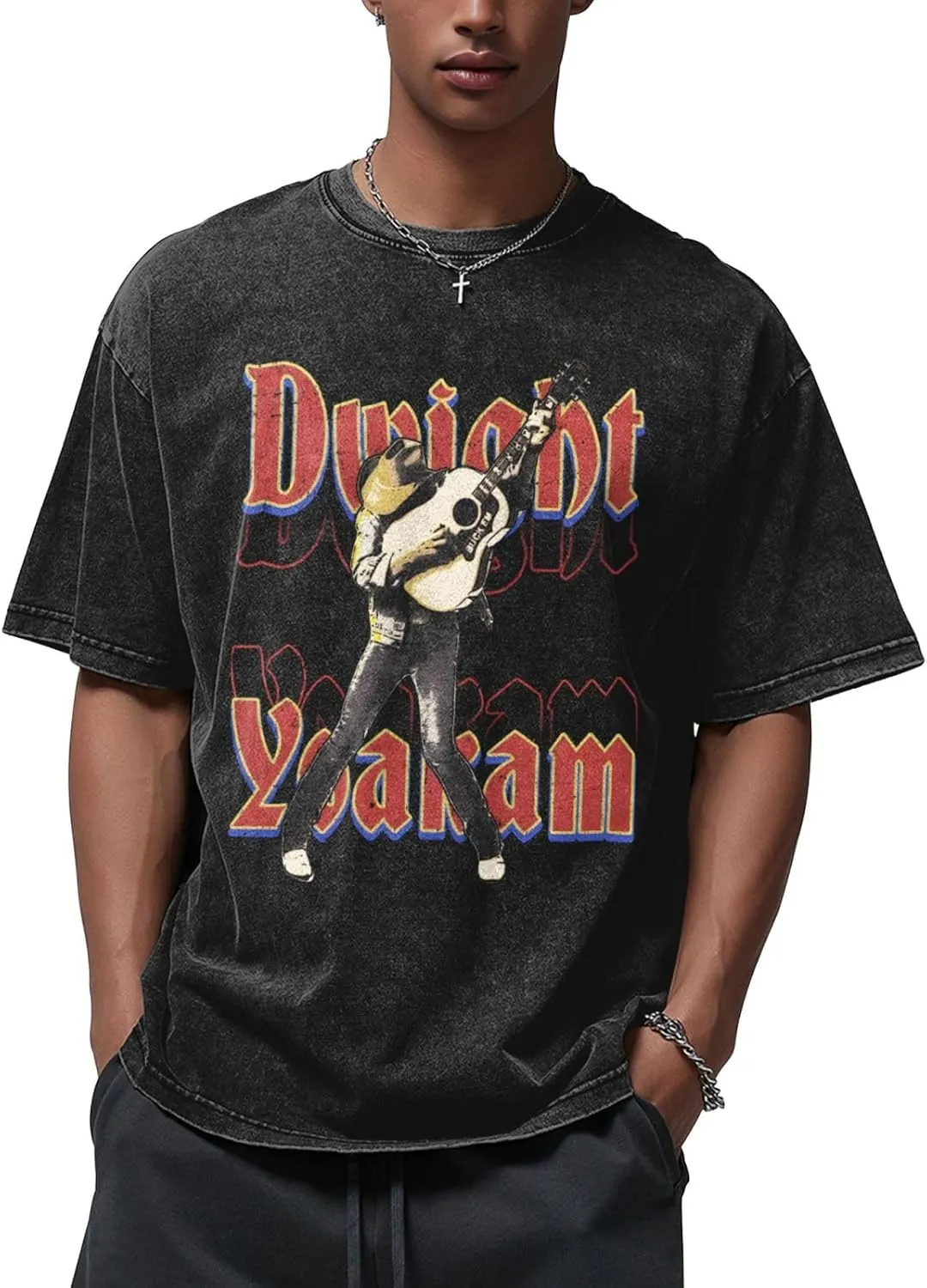 Men's Singer Pattern Shirt Country Music Singer Graphic T-Shirt Drop Shoulder Washed Style Short Sleeve Printed Top