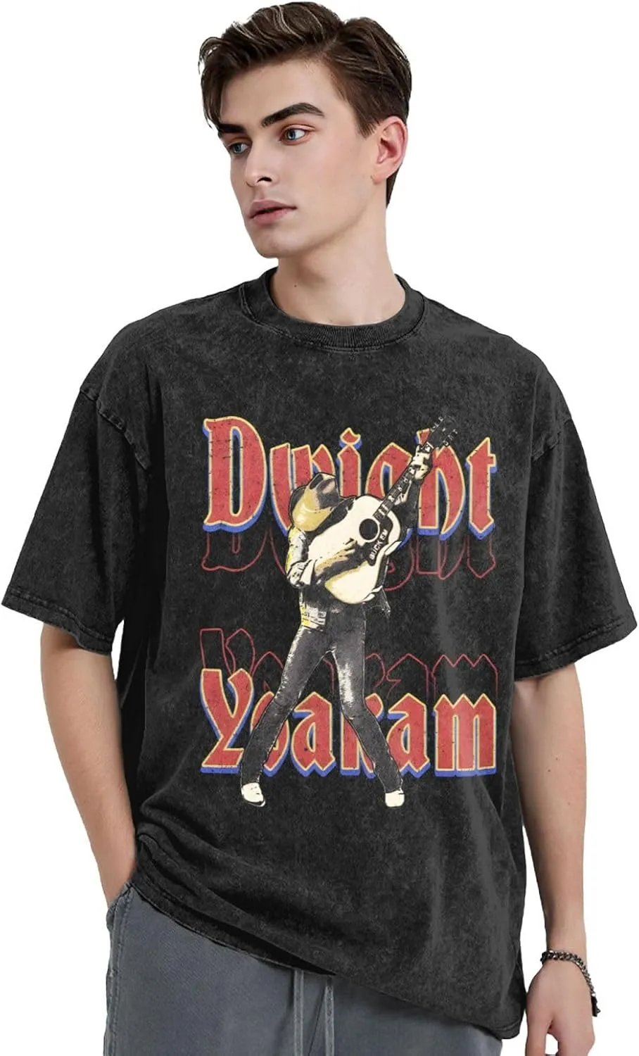 Men's Singer Pattern Shirt Country Music Singer Graphic T-Shirt Drop Shoulder Washed Style Short Sleeve Printed Top