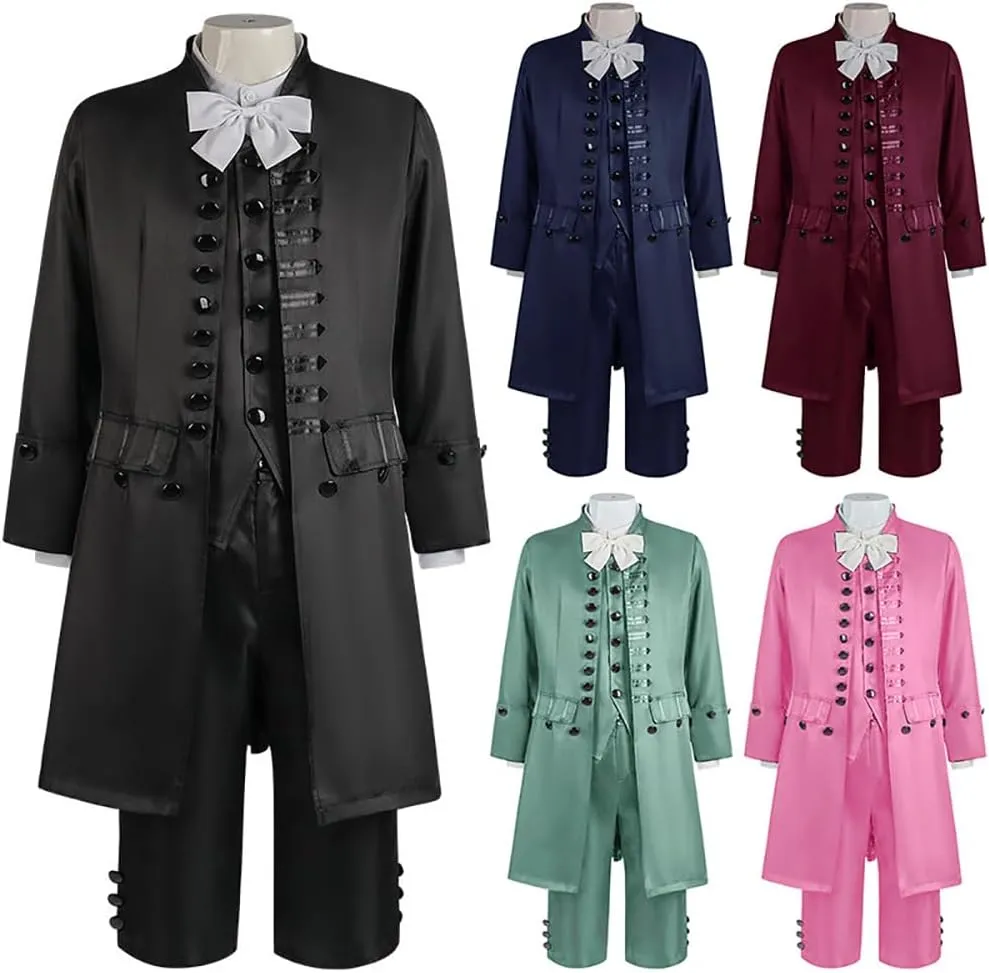 Men's Victorian Medieval Rococo Court Style Prince Cosplay Shirt Vest Pants Uniform 18th Century Victorian Halloween Costume