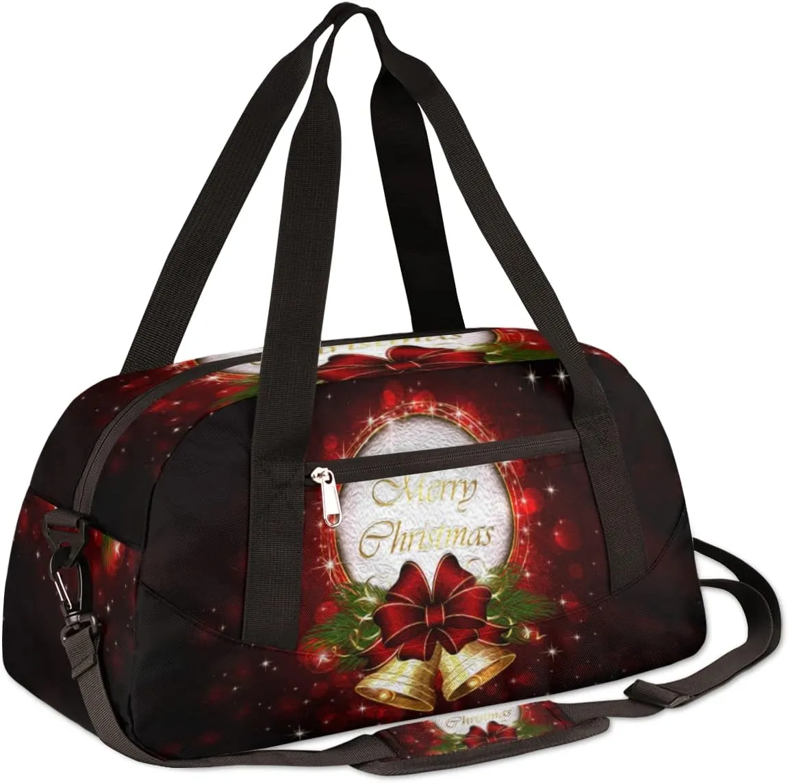 Merry Christmas Xmas Bell Kids Duffel Bag for Girls Boys Teens, Christmas Oil Painting Dance Bag Overnight Small Duffel Bag Carry On Weekend Sports Gym Travel Bag for School Practice Gymnastics Ballet