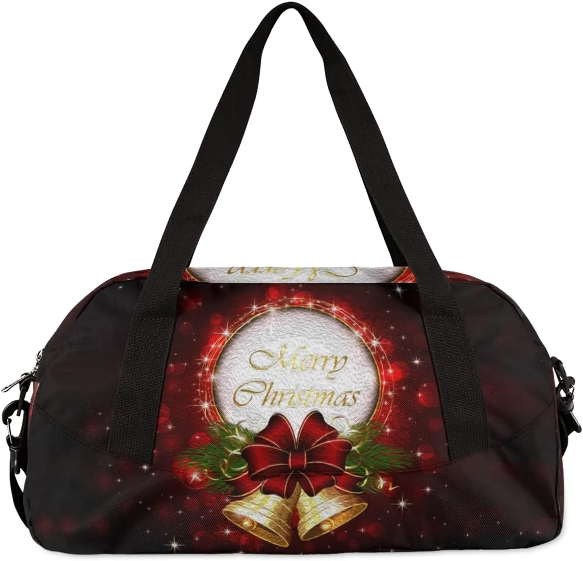Merry Christmas Xmas Bell Kids Duffel Bag for Girls Boys Teens, Christmas Oil Painting Dance Bag Overnight Small Duffel Bag Carry On Weekend Sports Gym Travel Bag for School Practice Gymnastics Ballet