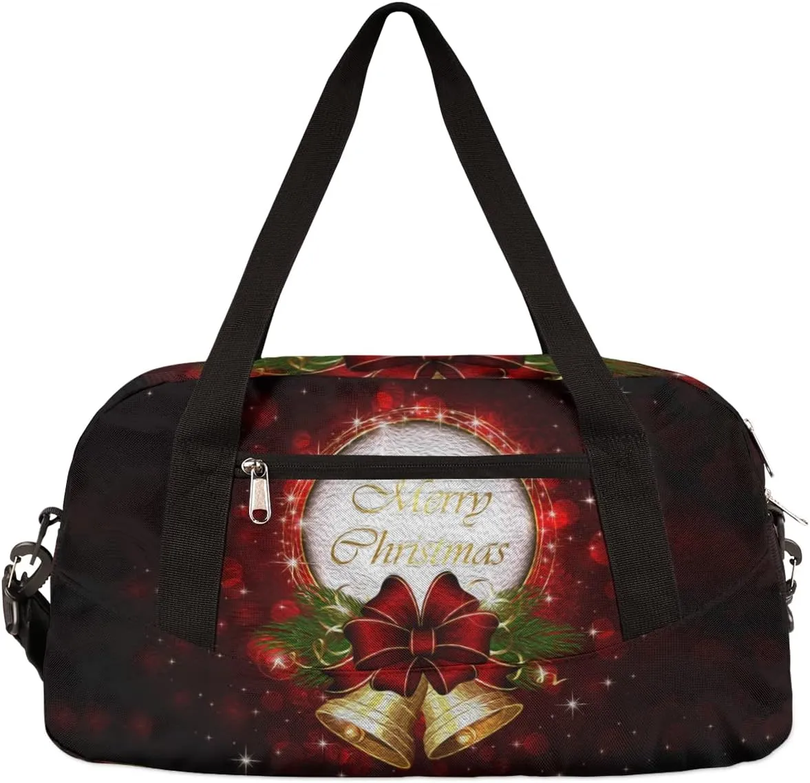 Merry Christmas Xmas Bell Kids Duffel Bag for Girls Boys Teens, Christmas Oil Painting Dance Bag Overnight Small Duffel Bag Carry On Weekend Sports Gym Travel Bag for School Practice Gymnastics Ballet