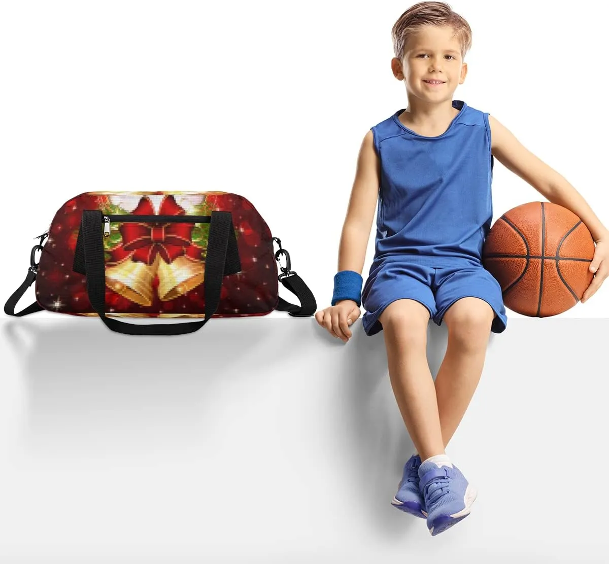 Merry Christmas Xmas Bell Kids Duffel Bag for Girls Boys Teens, Merry Christmas Dance Bag Overnight Small Duffel Bag Carry On Weekend Sports Gym Travel Bag for School Practice Gymnastics Ballet