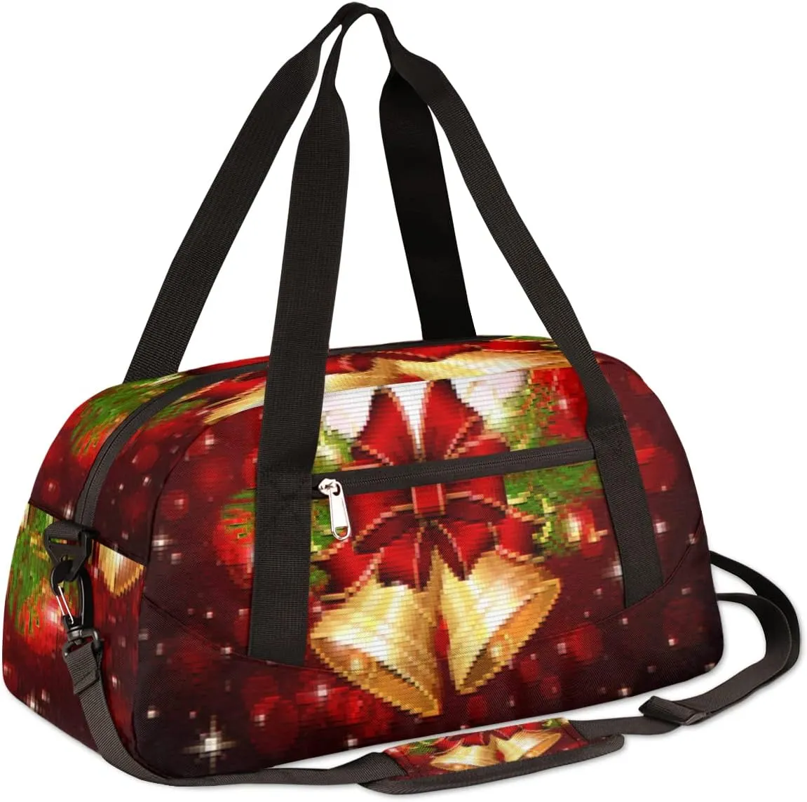 Merry Christmas Xmas Bell Kids Duffel Bag for Girls Boys Teens, Merry Christmas Dance Bag Overnight Small Duffel Bag Carry On Weekend Sports Gym Travel Bag for School Practice Gymnastics Ballet