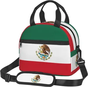 Mexican flag Insulated Lunch Bag,Waterproof Thermal Meal Tote,Adjustable Shoulder Strap and Reusable Lunch Box For Women,kids,Men -Work,School, Picnics,Travel,Beach,Fishing
