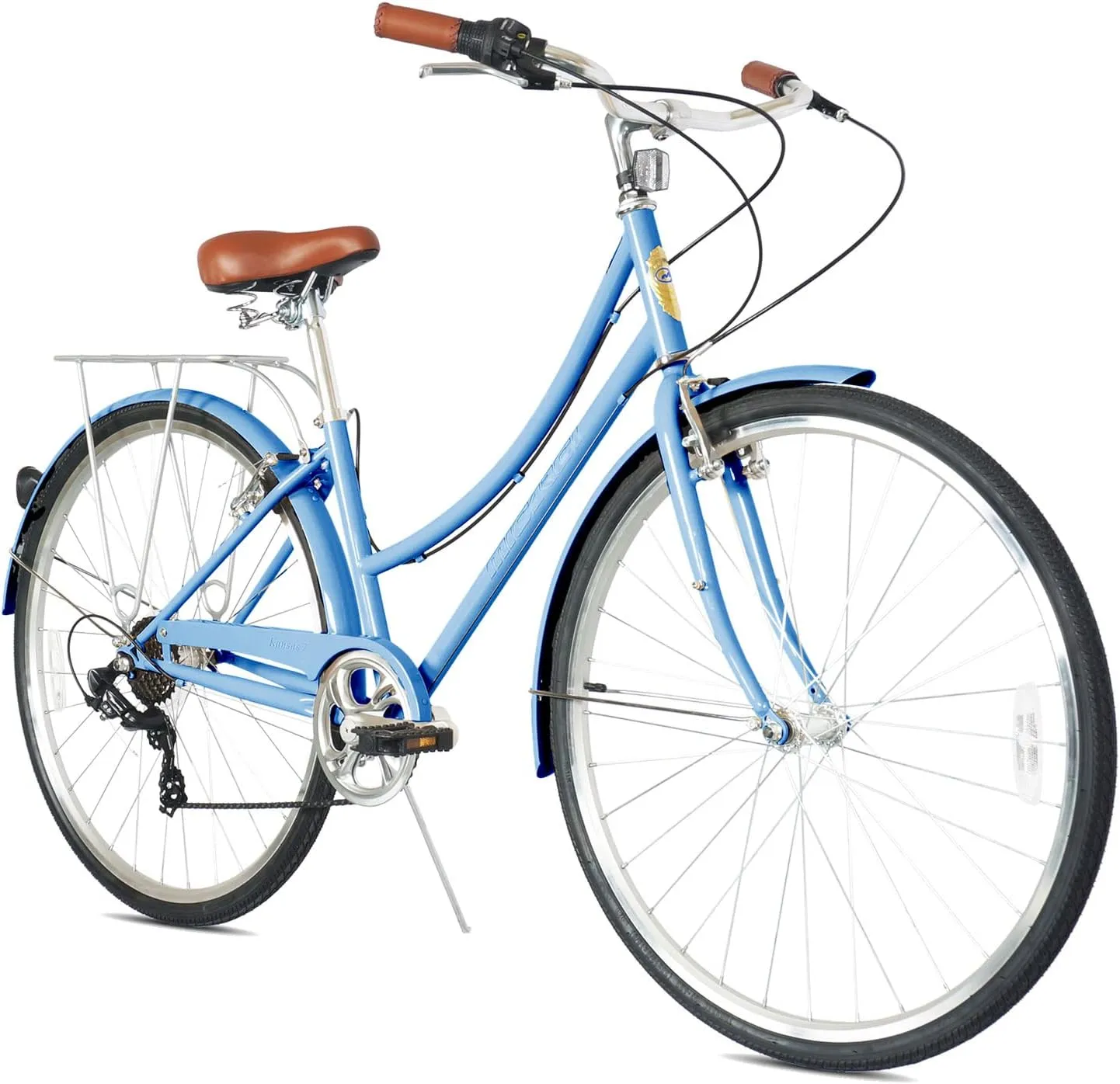 MICARGI Kansans Beach Cruiser Bike 7 Speed Leather Grips and Seat Cushion V-Brake for Adults