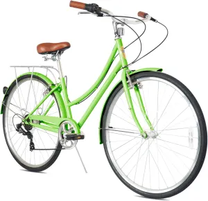MICARGI Kansans Beach Cruiser Bike 7 Speed Leather Grips and Seat Cushion V-Brake for Adults
