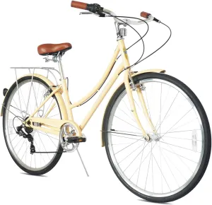 MICARGI Kansans Beach Cruiser Bike 7 Speed Leather Grips and Seat Cushion V-Brake for Adults
