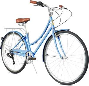 MICARGI Kansans Beach Cruiser Bike 7 Speed Leather Grips and Seat Cushion V-Brake for Adults
