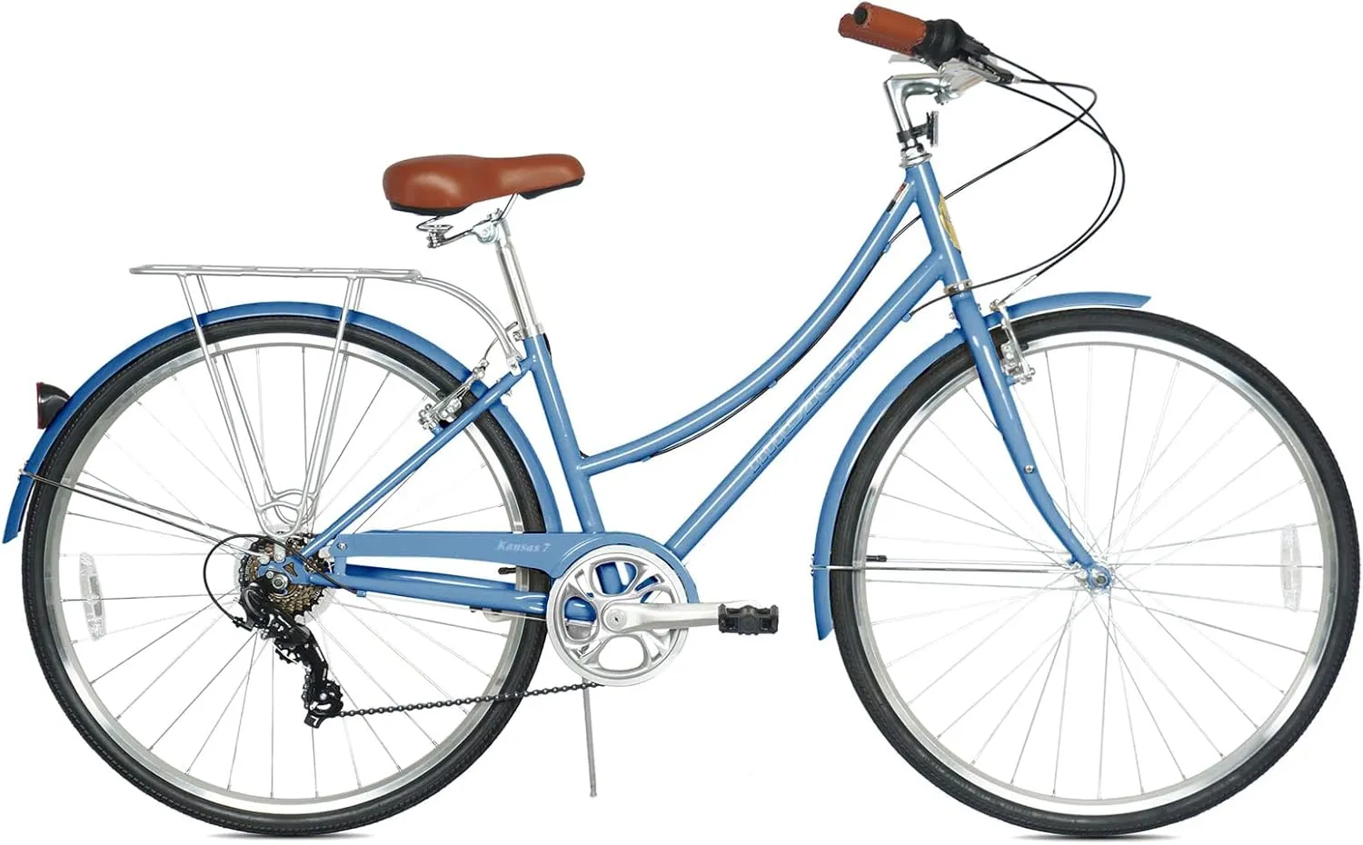 MICARGI Kansans Beach Cruiser Bike 7 Speed Leather Grips and Seat Cushion V-Brake for Adults