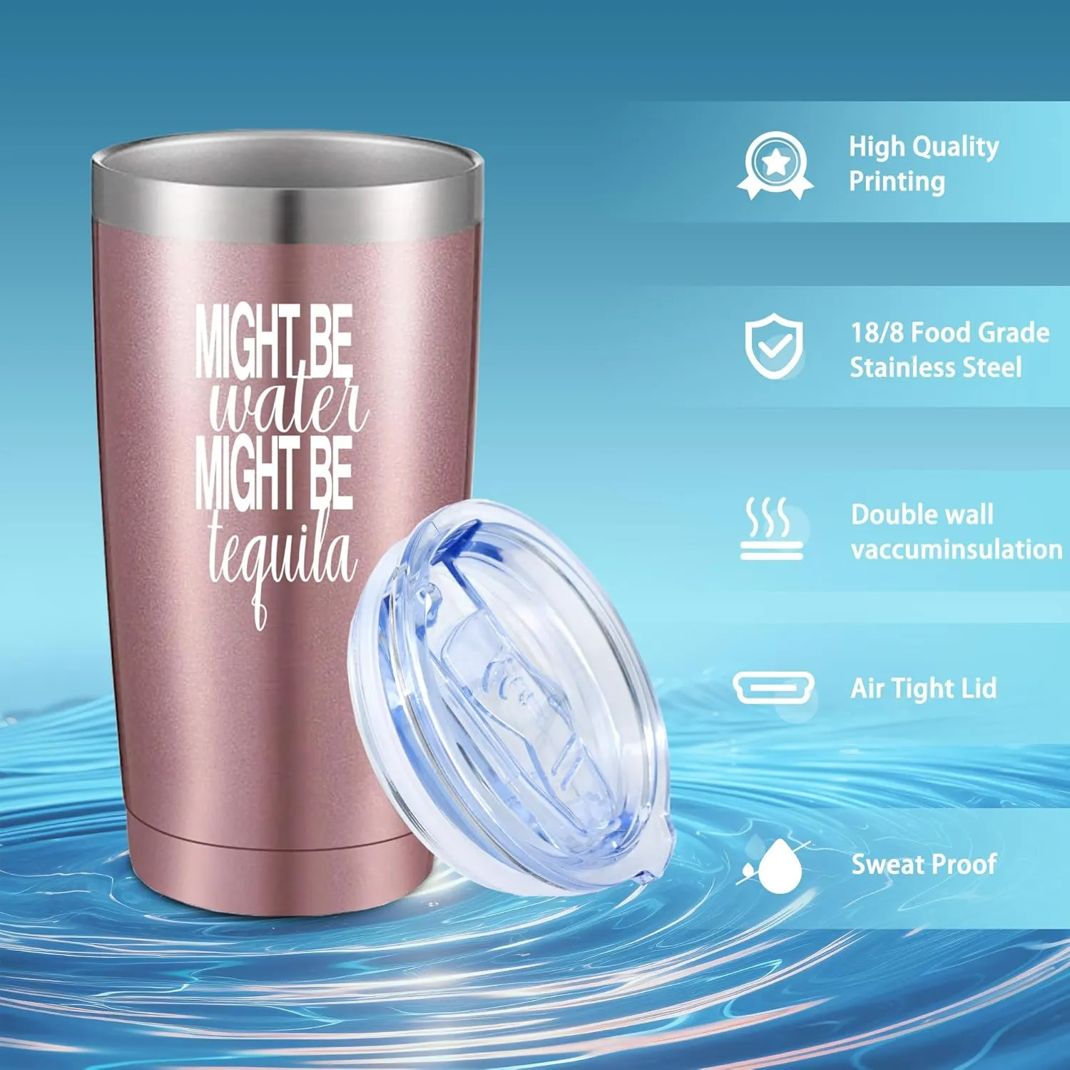 Might Be Water Might Be Tequila 20 Oz Insulated Tumblers with Lid & Straw | Travel Coffee Mugs | Novelty Birthday Gifts For Women