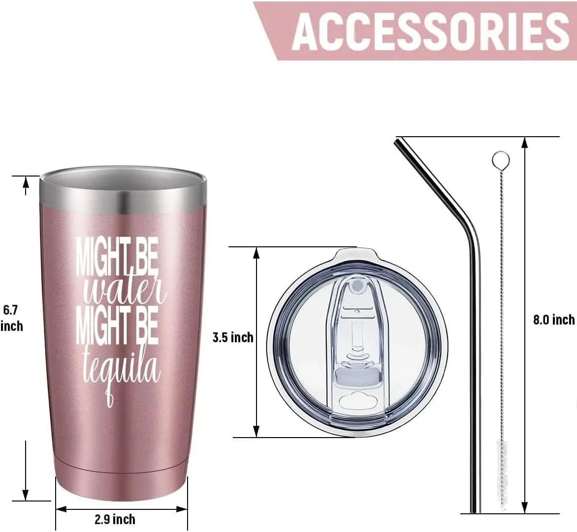 Might Be Water Might Be Tequila 20 Oz Insulated Tumblers with Lid & Straw | Travel Coffee Mugs | Novelty Birthday Gifts For Women