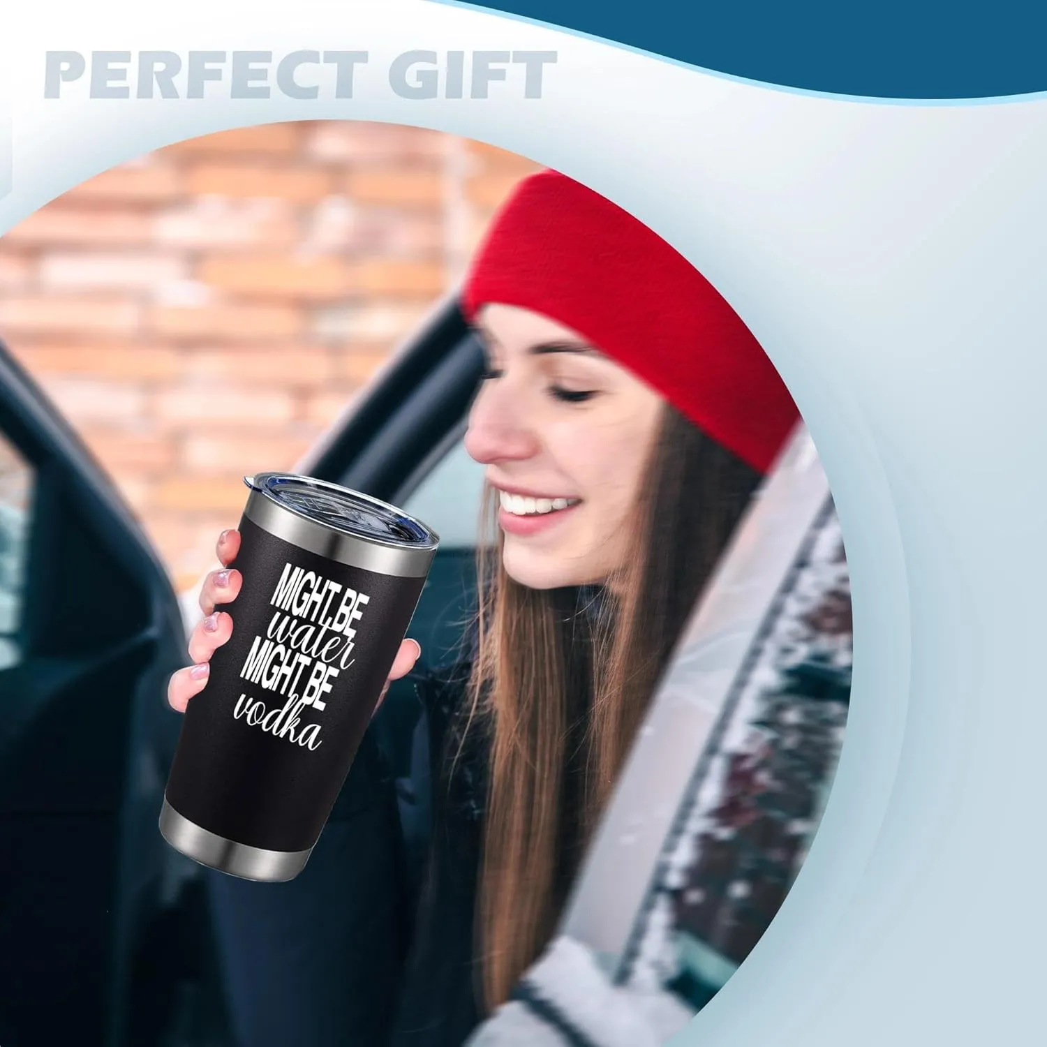 Might Be Water Might Be Vodka 20 Oz Insulated Tumblers with Lid & Straw | Double Wall Stainless Steel Vacuum Wine Tumbler Coffee Mug | Novelty Birthday Gifts Idea (Black)