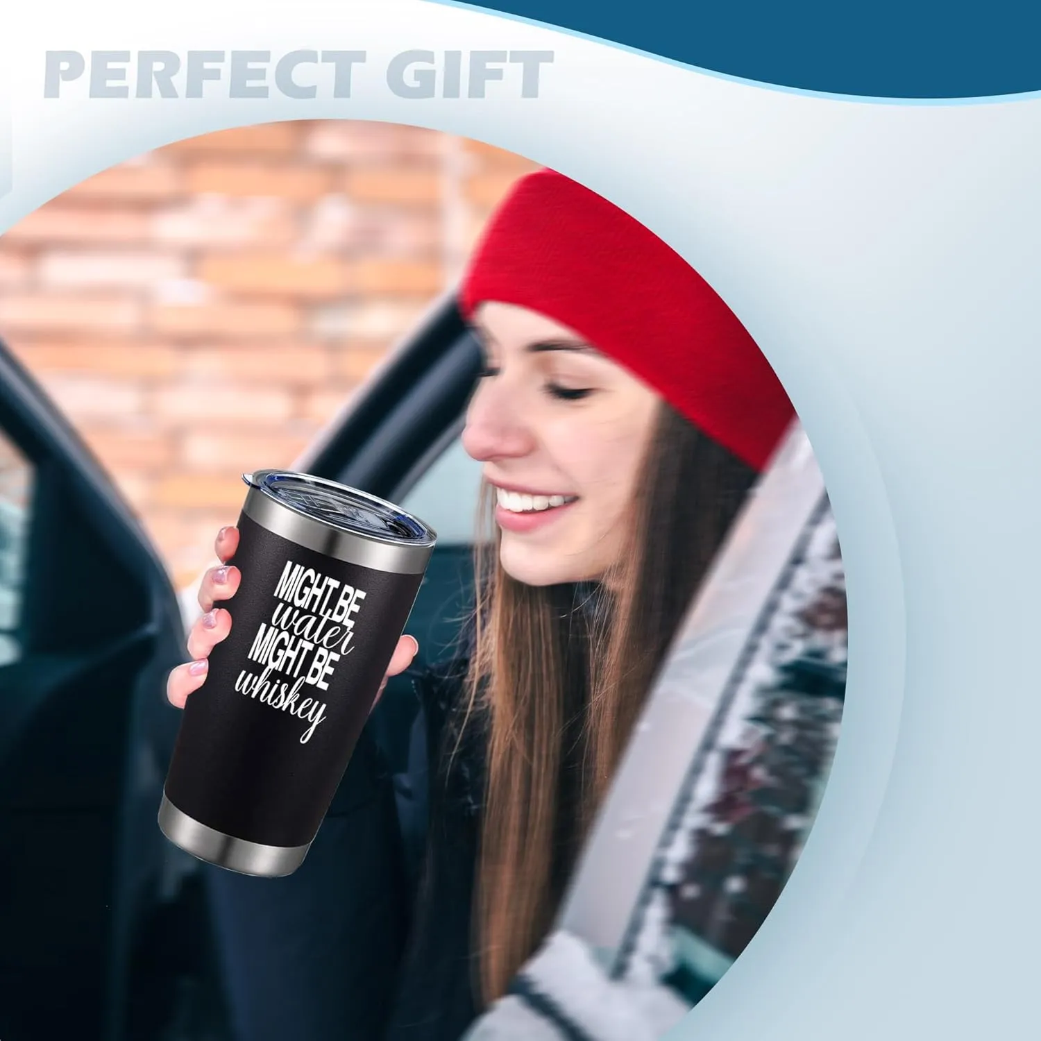 Might Be Water Might Be Whiskey 20 Oz Insulated Tumblers with Lid & Straw | Double Wall Stainless Steel Vacuum Wine Tumbler Coffee Mug | Funny Birthday Christmas Gifts Idea (Black)