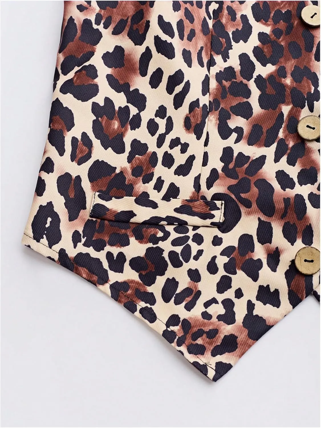 Milumia Women's Leopard Print Blazer Vest V Neck Sleeveless Button Down Jacket