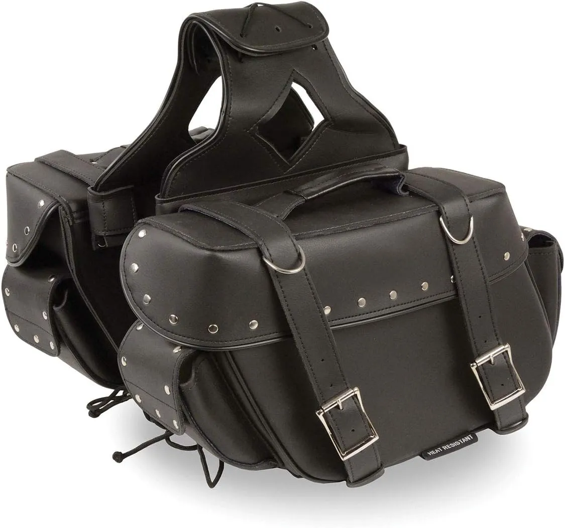 Milwaukee Leather SH574ZB Black Large Zip-Off PVC Throw Over Riveted Motorcycle Saddlebags - One Size