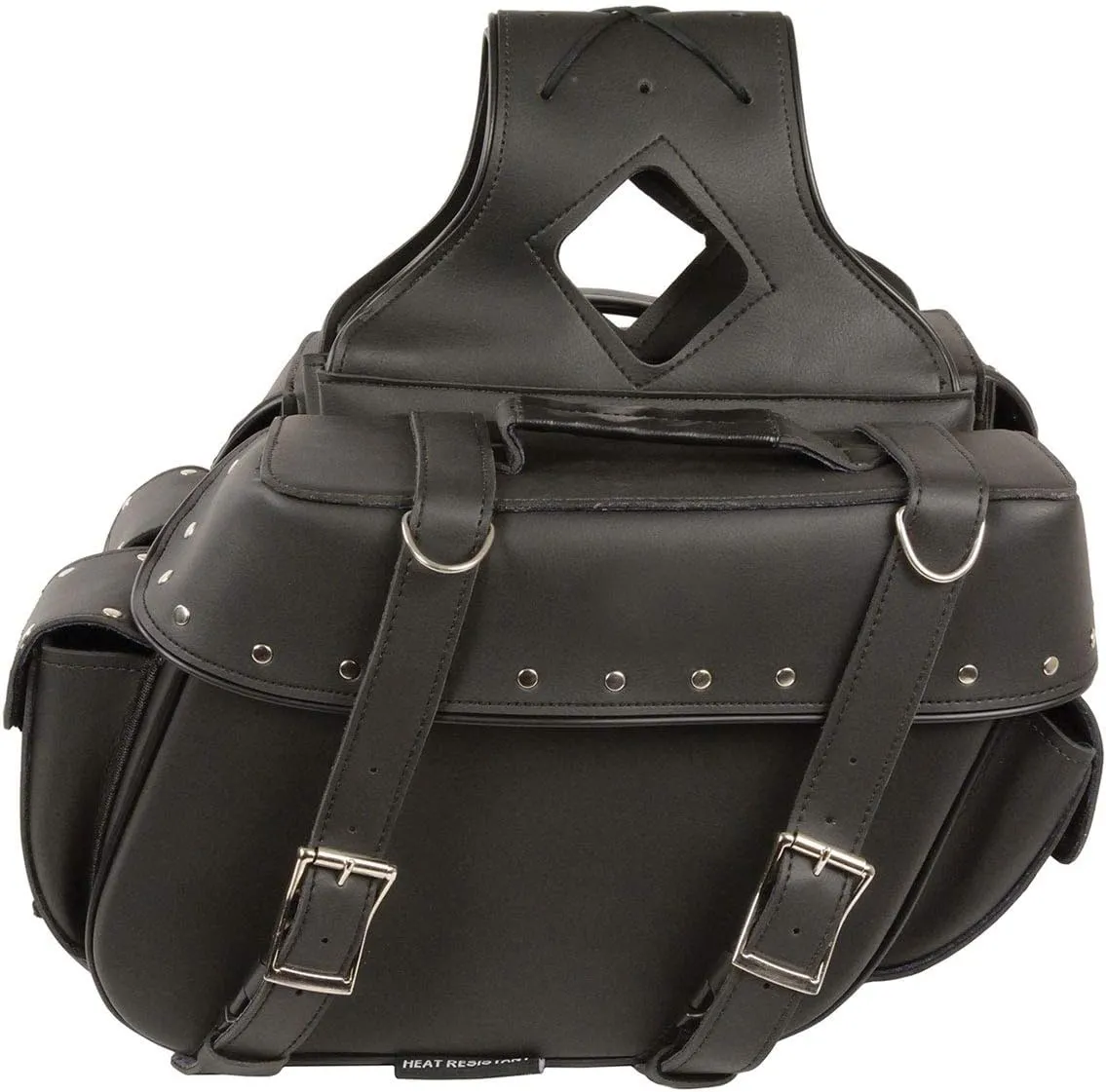 Milwaukee Leather SH574ZB Black Large Zip-Off PVC Throw Over Riveted Motorcycle Saddlebags - One Size