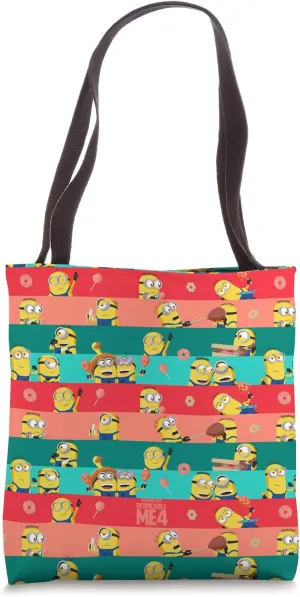 Minions Despicable Me 4 Stripes and Snack all over print Tote Bag
