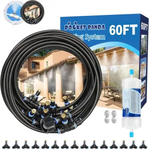 Misters for Outside Patio, Outdoor Water Misting Cooling System w Filter, 60FT|18M. Backyard Mist Kit for Garden, Greenhouse, Fan,Deck,Umbrella,Canopy,Pool,Porch,Trampoline,Park,BBQ Party Accessories