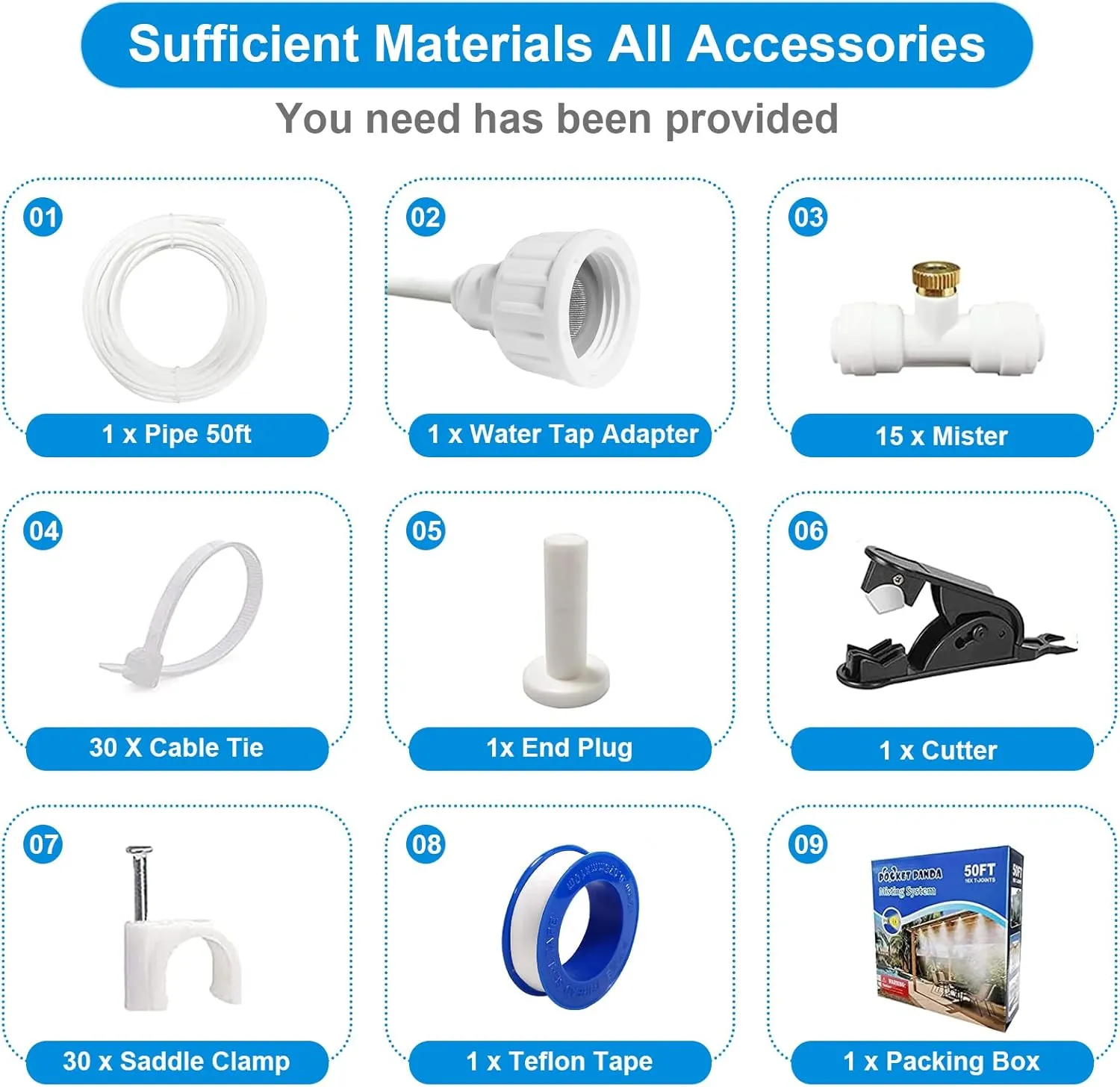 Misters for Outside Patio,Misting System for Cooling Outdoor,50Ft (15M),Water Mist Hose DIY Kit for Porch,Canopy,Deck,Umbrella,Garden,Greenhouse,Yard,Plants,Trampoline Sprinkler Accessories for Kids