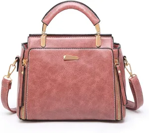 Mn&Sue Women's Stylish Vintage Satchel Purse - Elegant PU Leather Top Handle Shoulder Bag for Work, Casual & Daily Use