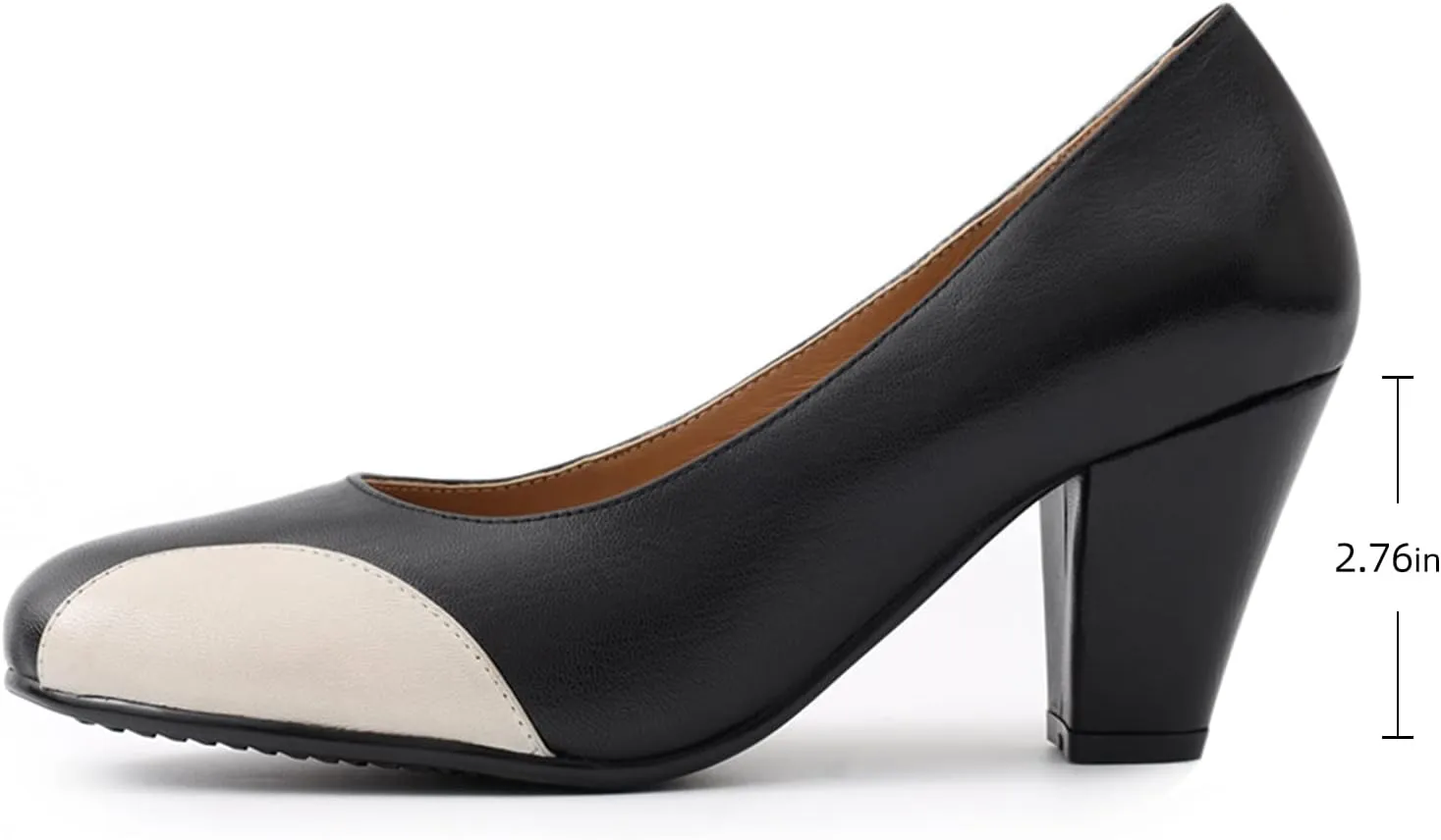 Mona flying Womens Retro Dress Pumps 7cm Chunky Heel Leather Dressy Shoes for Ladies