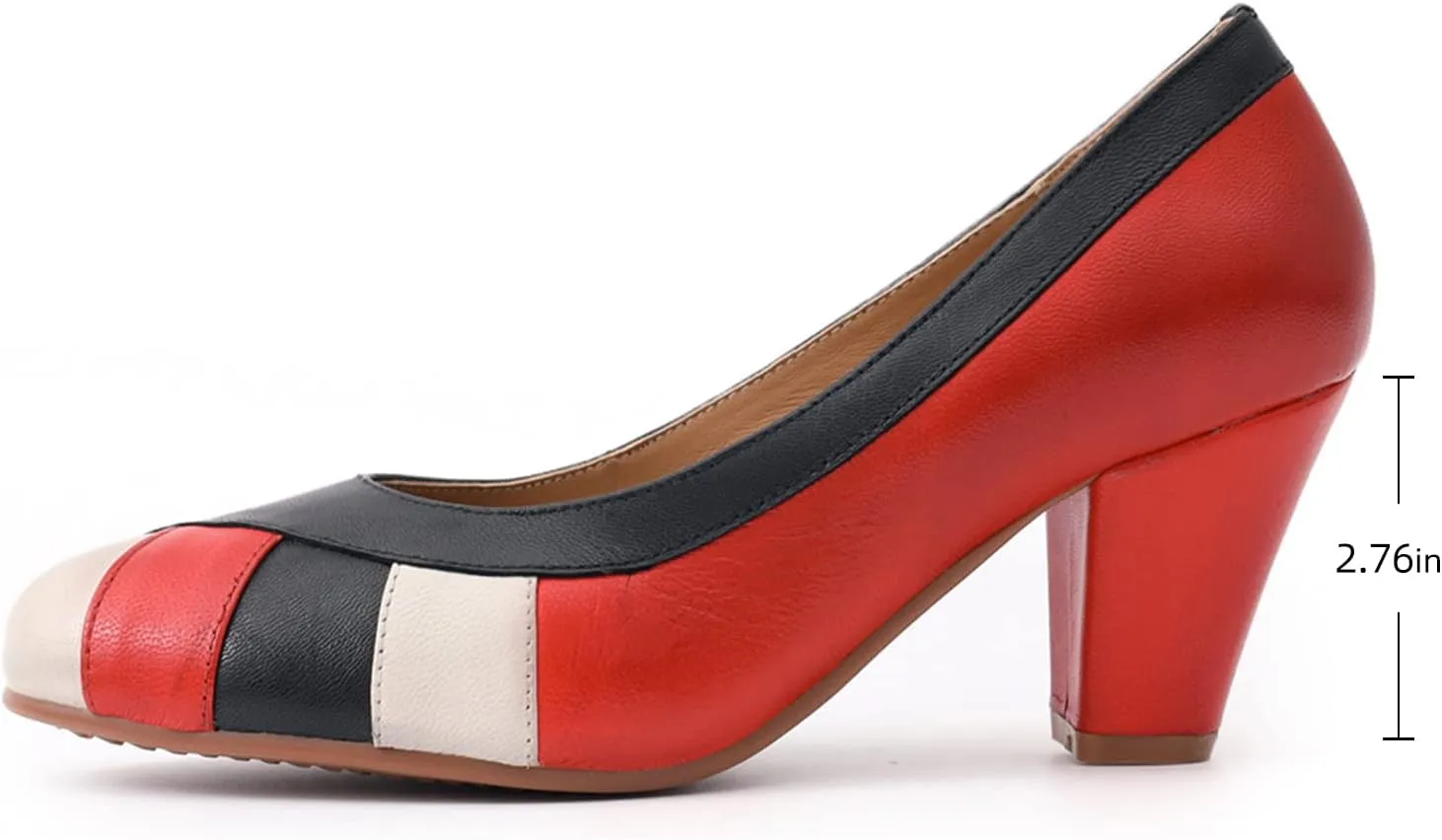 Mona flying Womens Retro Dress Pumps 7cm Chunky Heel Leather Dressy Shoes for Ladies