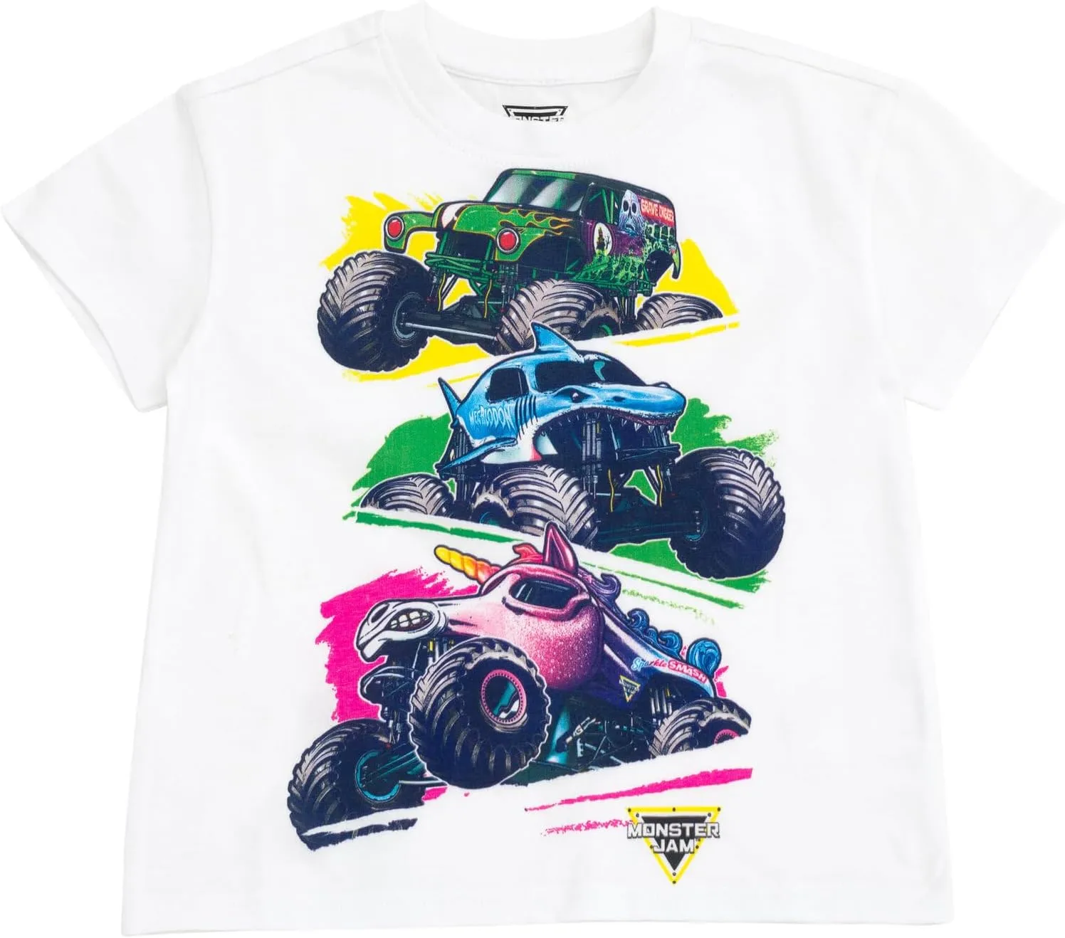 Monster Jam Girls Drop Shoulder T-Shirt and Bike Shorts Outfit Set Toddler to Big Kid Grave Digger Megalodon Sparkle Smash