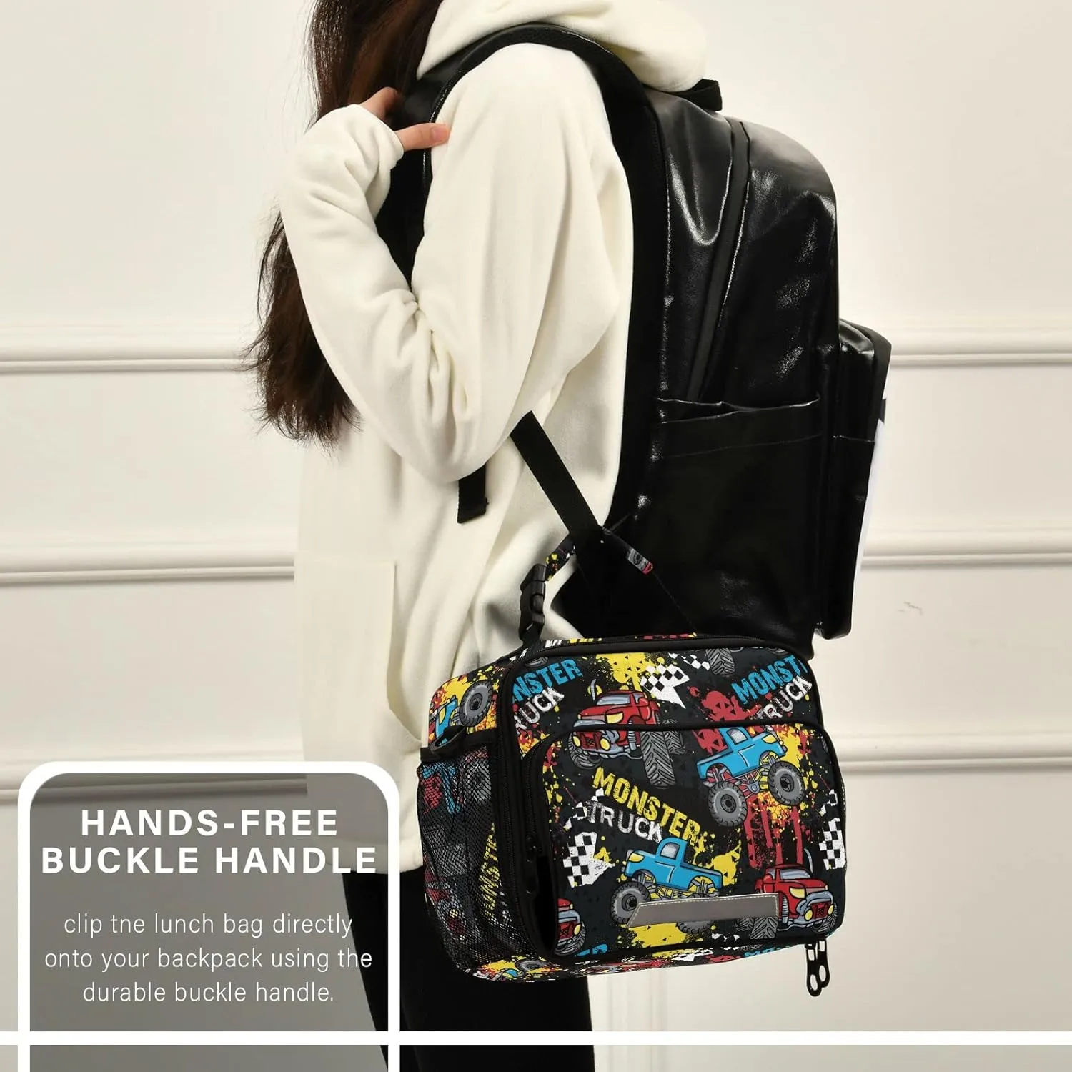 Monster Truck Insulated Lunch Bag Large for Women Men Grunge Spray Cooler Tote Bag with Adjustable Shoulder Strap Reusable Picnic Lunch Box Outdoor for Adult Office