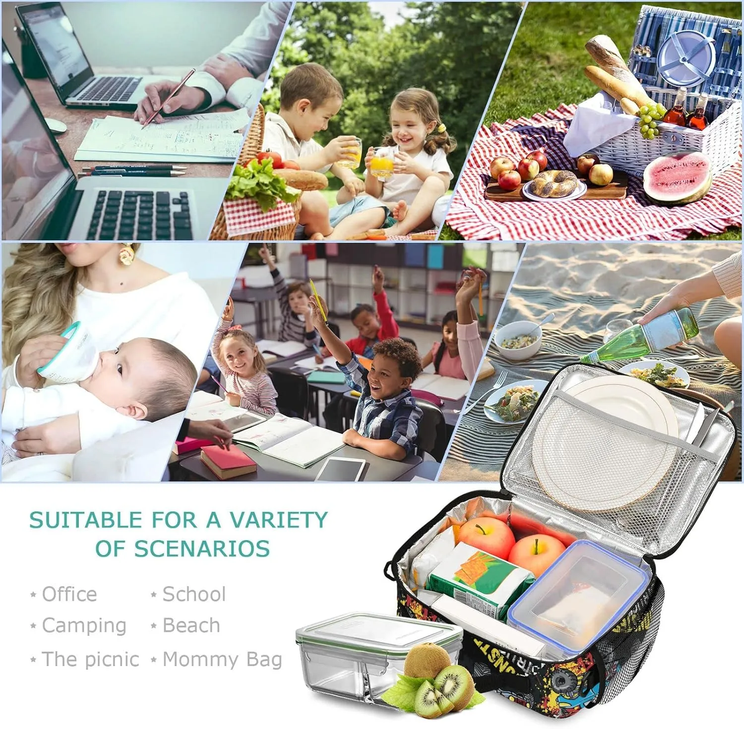 Monster Truck Insulated Lunch Bag Large for Women Men Grunge Spray Cooler Tote Bag with Adjustable Shoulder Strap Reusable Picnic Lunch Box Outdoor for Adult Office