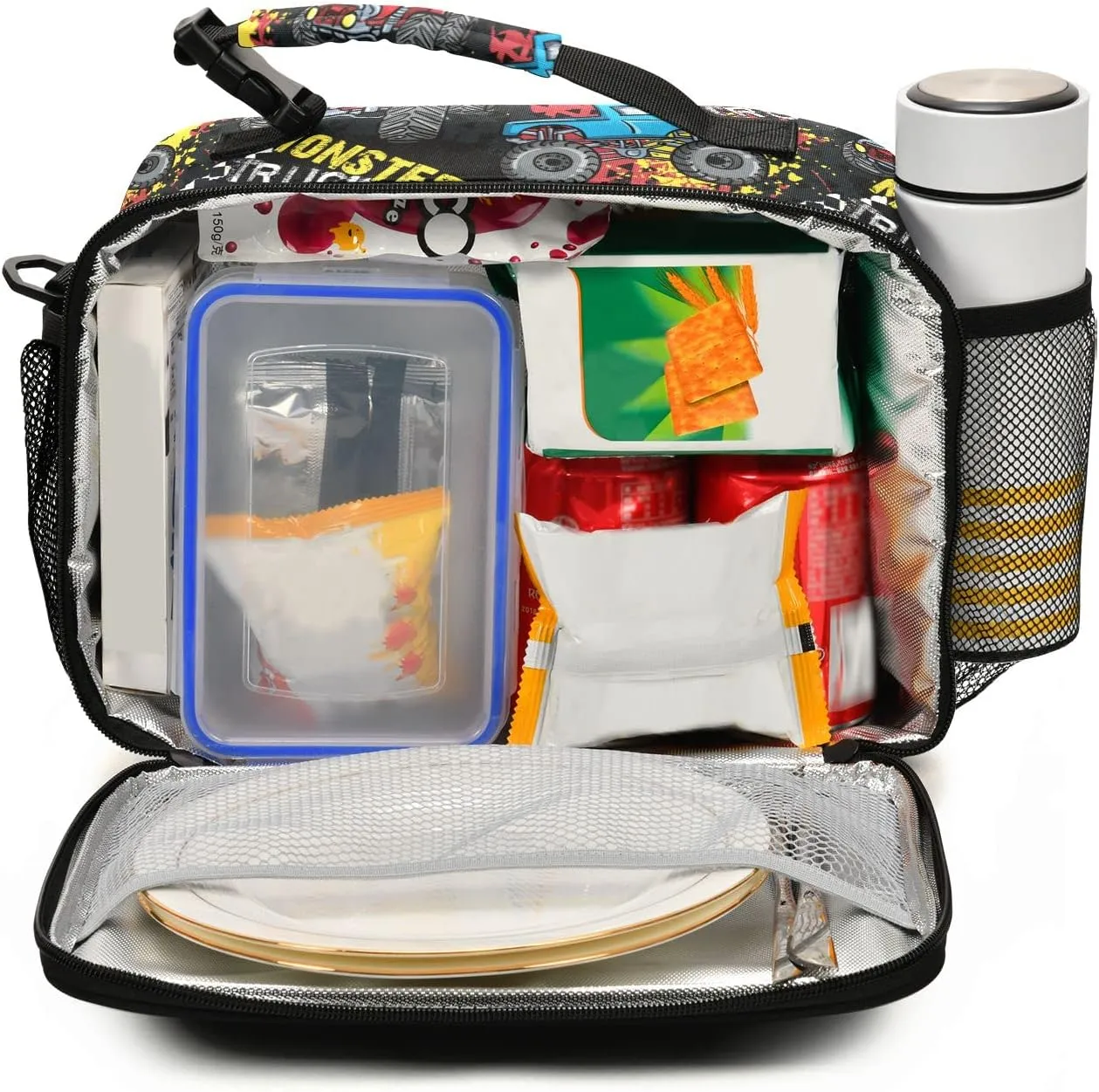 Monster Truck Insulated Lunch Bag Large for Women Men Grunge Spray Cooler Tote Bag with Adjustable Shoulder Strap Reusable Picnic Lunch Box Outdoor for Adult Office