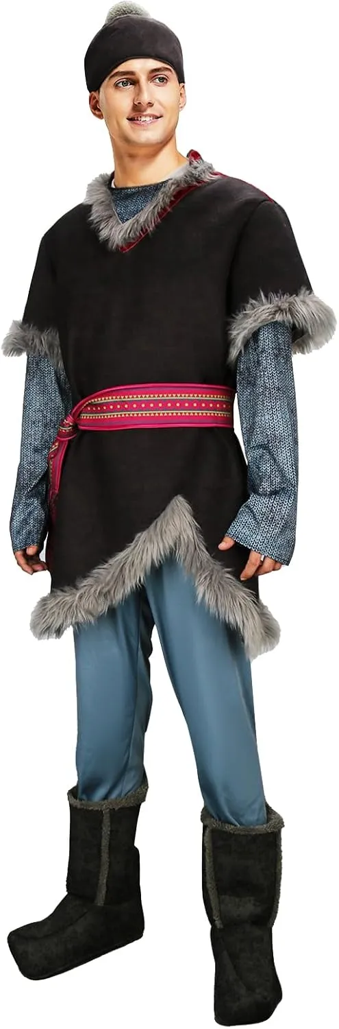MORROWIND 5 Pieces Mens Costume Medieval Tunic Top Pants Belt Hat Boot Covers Full Set Halloween Cosplay Outfit Suit