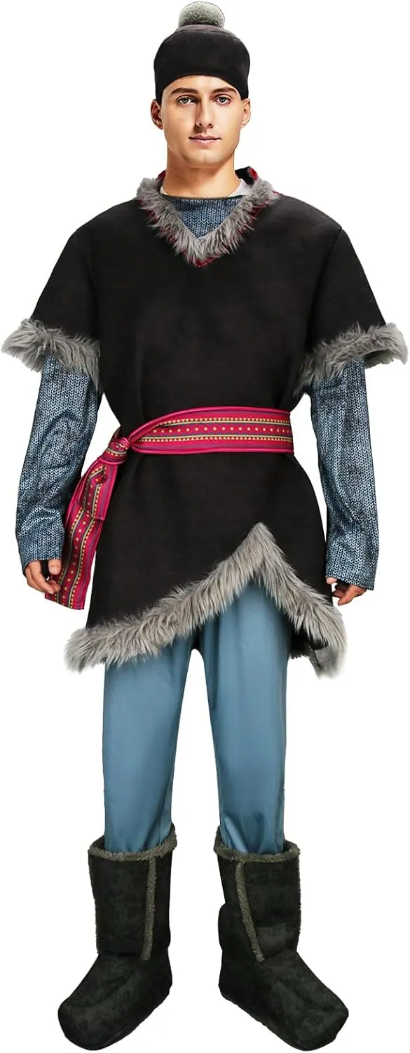 MORROWIND 5 Pieces Mens Costume Medieval Tunic Top Pants Belt Hat Boot Covers Full Set Halloween Cosplay Outfit Suit