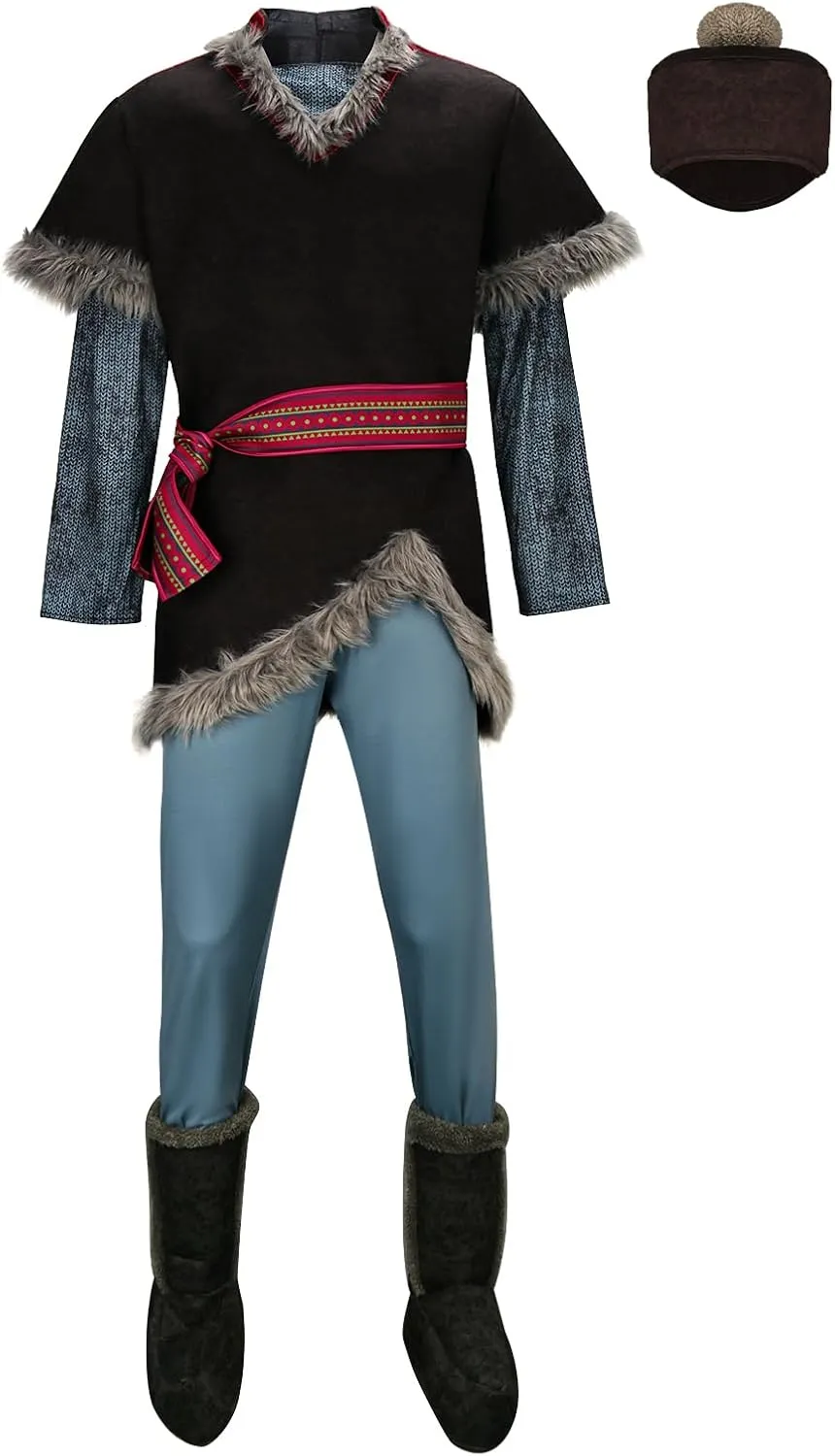 MORROWIND 5 Pieces Mens Costume Medieval Tunic Top Pants Belt Hat Boot Covers Full Set Halloween Cosplay Outfit Suit