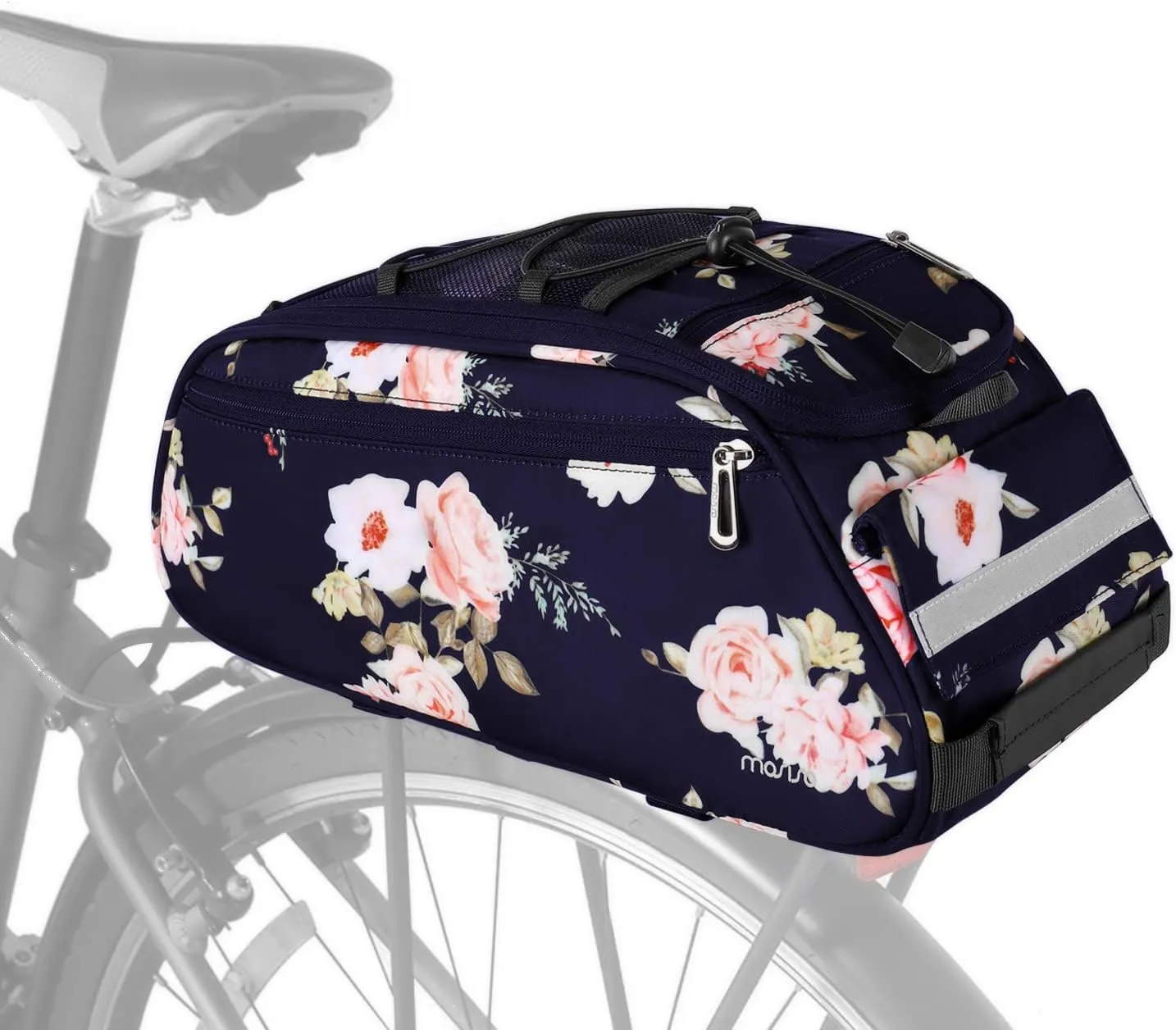 MOSISO Bike Rack Bag, Peony Waterproof Bicycle Trunk Pannier Rear Seat Pouch Cycling Bike Carrier Backseat Storage Luggage Saddle Shoulder Bag