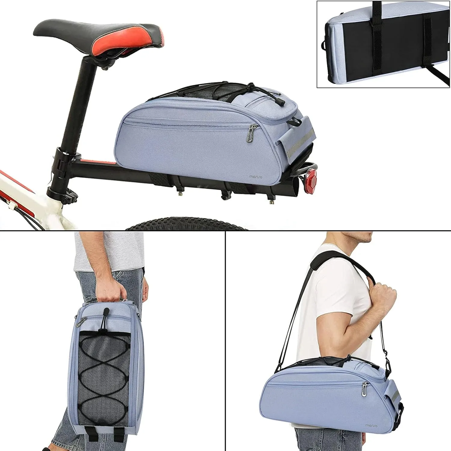MOSISO Bike Rack Bag, Waterproof Bicycle Trunk Pannier Rear Seat Pouch Cycling Bike Carrier Backseat Storage Luggage Saddle Shoulder Bag
