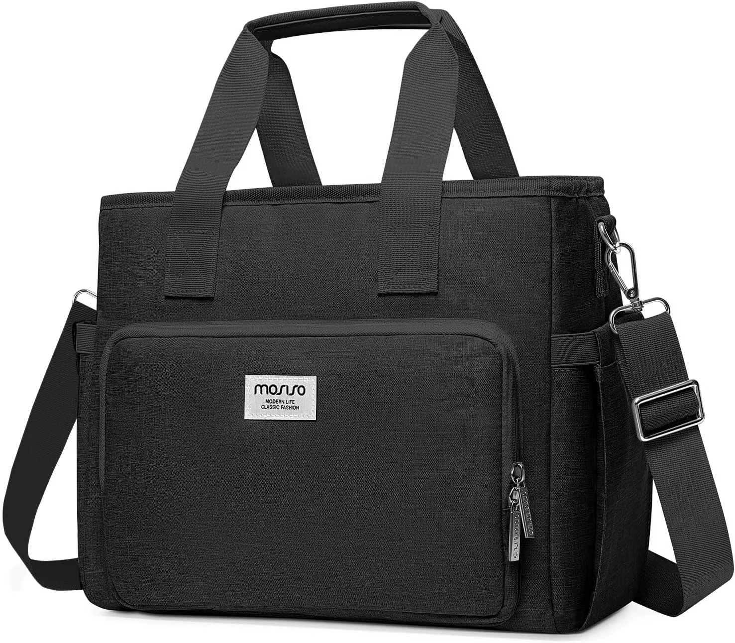 MOSISO Insulated Lunch Bag for Women Men, Cooler Bag for Work/Picnic/Hiking, Portable Lunch box with Front Pocket & Adjustable Shoulder Strap, Black