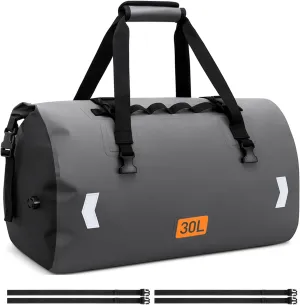 Motorcycle Dry Bag, Waterproof Duffel Bag & Roll-top Dry Duffel Bag, Motorcycle Travel Luggage Bag with Air Valve & Quick-fixed Straps For Rafting, Boating,Kayaking, Travel, Grey, 30L