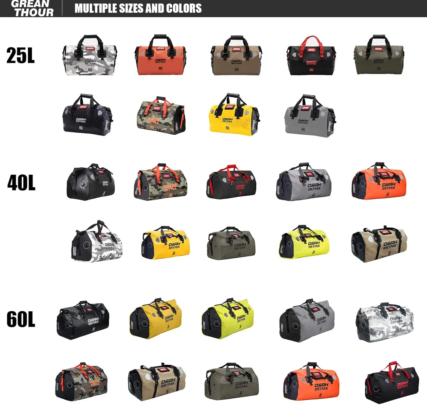 Motorcycle Dry Bag - Waterproof Motorcycle Duffle & Luggage Tail Bag Saddle Bags with Roll Top Closure, Large Storage Space，for Motorcycle Back Seat(Jungle, 60L)