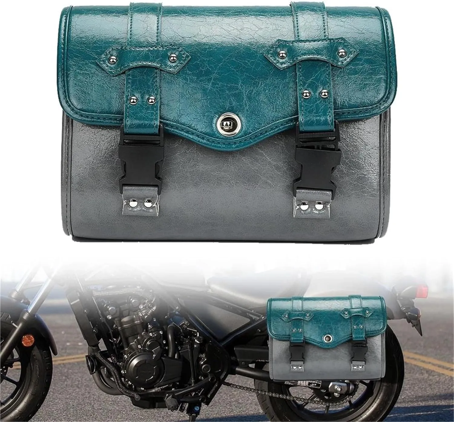 Motorcycle Saddlebag PU Waterproof Side Hanging Bag for Yam&aha SR400 MT-07 Luggage Trunk Saddle Bags(Verde)