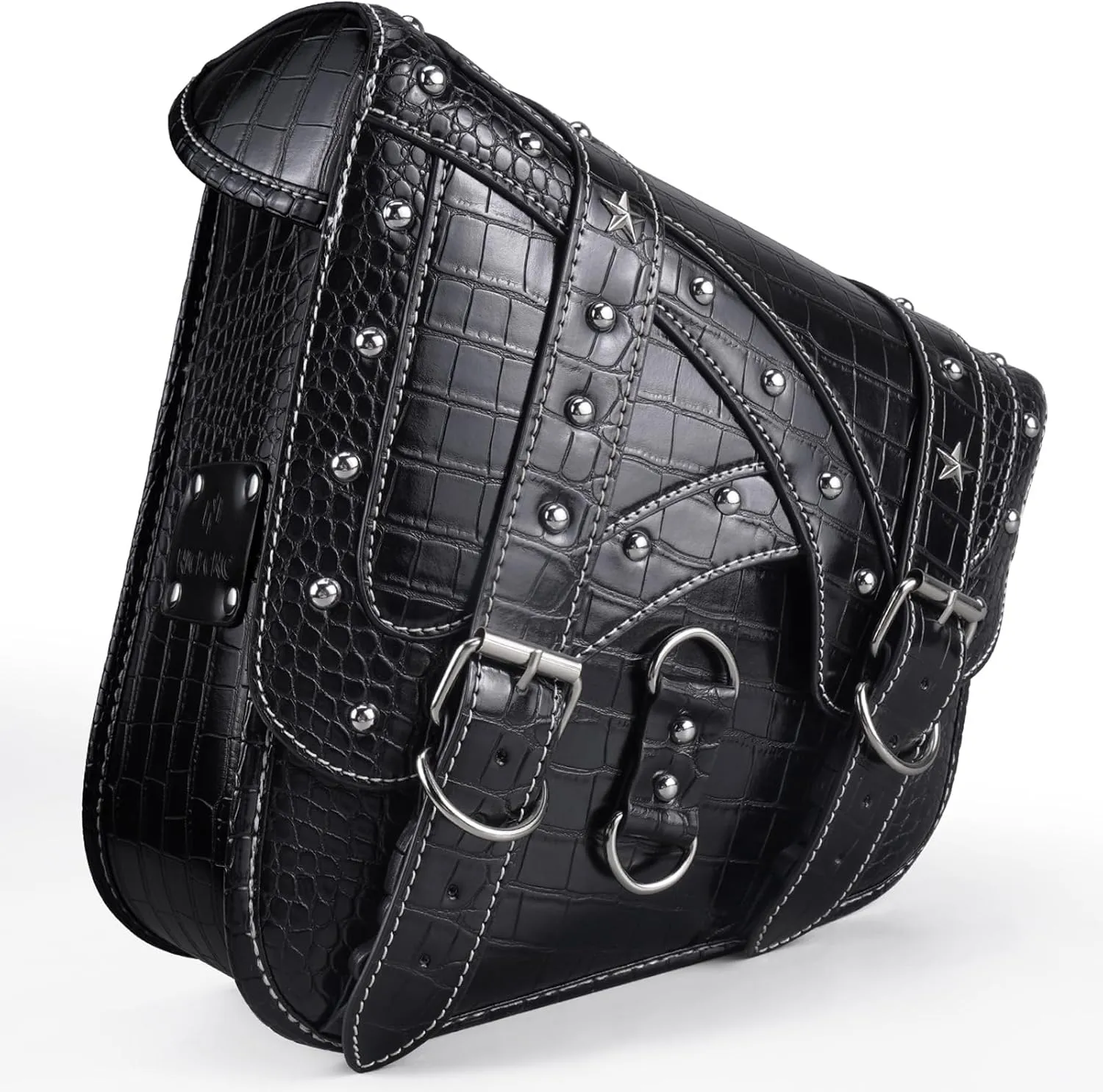 Motorcycle Swingarm Bag Left Side, Vintage Crocodile Texture PU Leather, Swing Arm Saddlebag Compatible With Harley Heritage Softail Springer Classic Fat Boy, Black