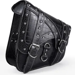 Motorcycle Swingarm Bag Left Side, Vintage Crocodile Texture PU Leather, Swing Arm Saddlebag Compatible With Harley Heritage Softail Springer Classic Fat Boy, Black