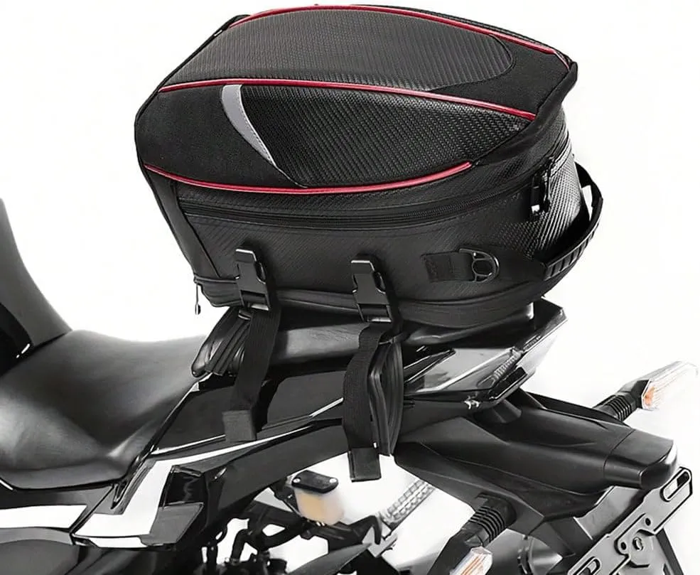 Motorcycle Tail Bag for Triumph Bonneville T100 / T120, Large Capacity Water-Resistant Wear-Resistant Motorcycle Helmet Bag, Expandable Rear Seat Storage Luggage Backpack,A Red Black