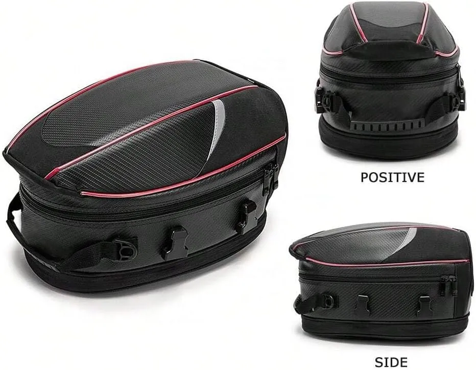Motorcycle Tail Bag for Triumph Bonneville T100 / T120, Large Capacity Water-Resistant Wear-Resistant Motorcycle Helmet Bag, Expandable Rear Seat Storage Luggage Backpack,A Red Black