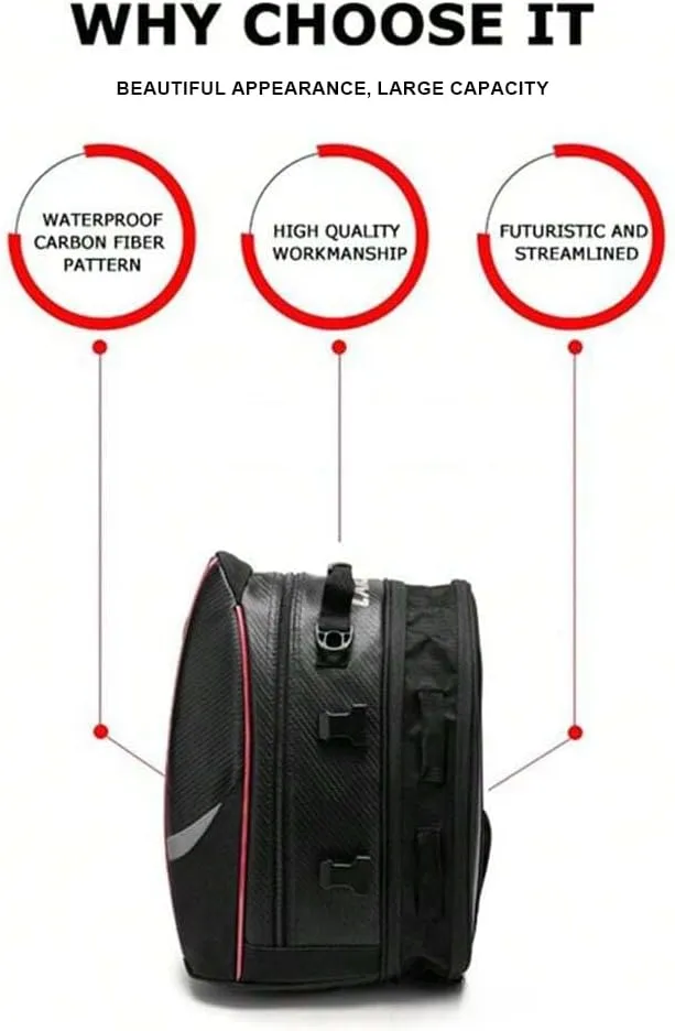 Motorcycle Tail Bag for Triumph Bonneville T100 / T120, Large Capacity Water-Resistant Wear-Resistant Motorcycle Helmet Bag, Expandable Rear Seat Storage Luggage Backpack,A Red Black